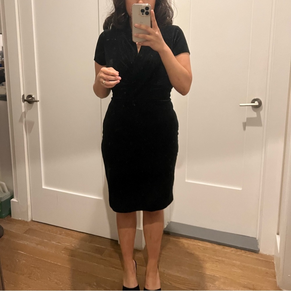 Black Velvet Bodycon Midi Dress - Size L